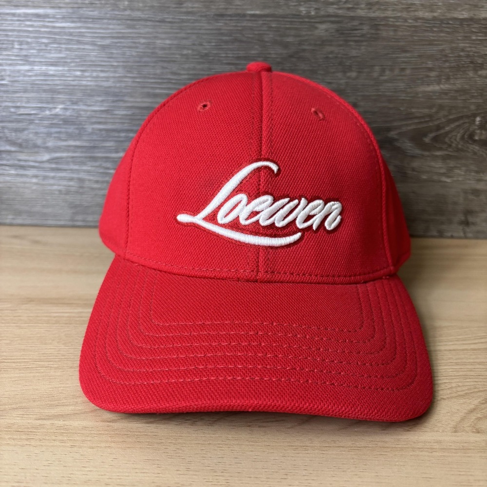 Loewen Hat Cap Fitted Mens L/XL Red Embroidered Logo A+ Flex Stretch Baseball